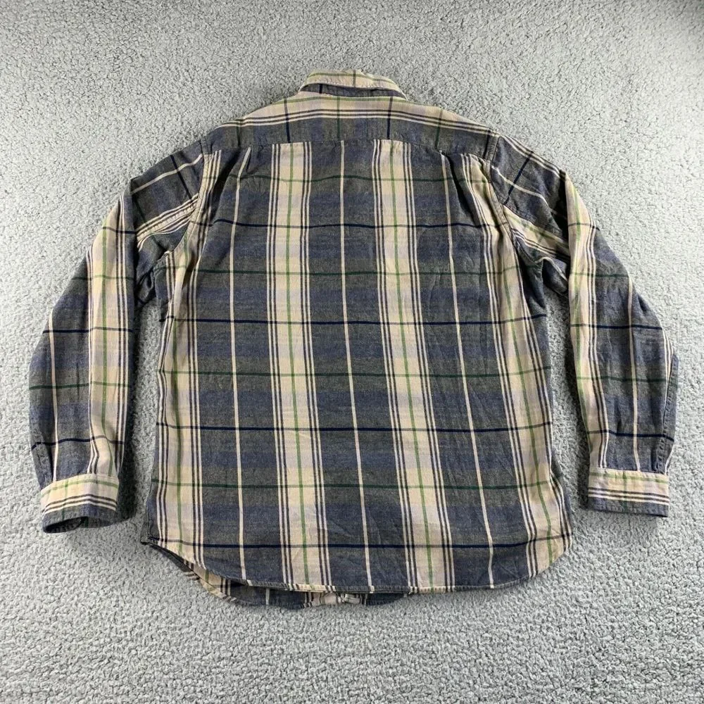 J. Crew Shirt Mens Large Beige Black Flannel Plaid‎ Button Up Midweight Pockets